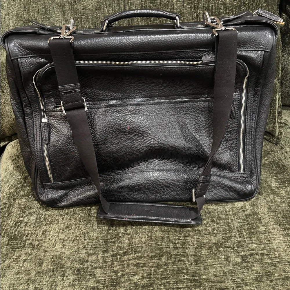 Tumi Black Textured Leather Garment Carry on Travel Bag